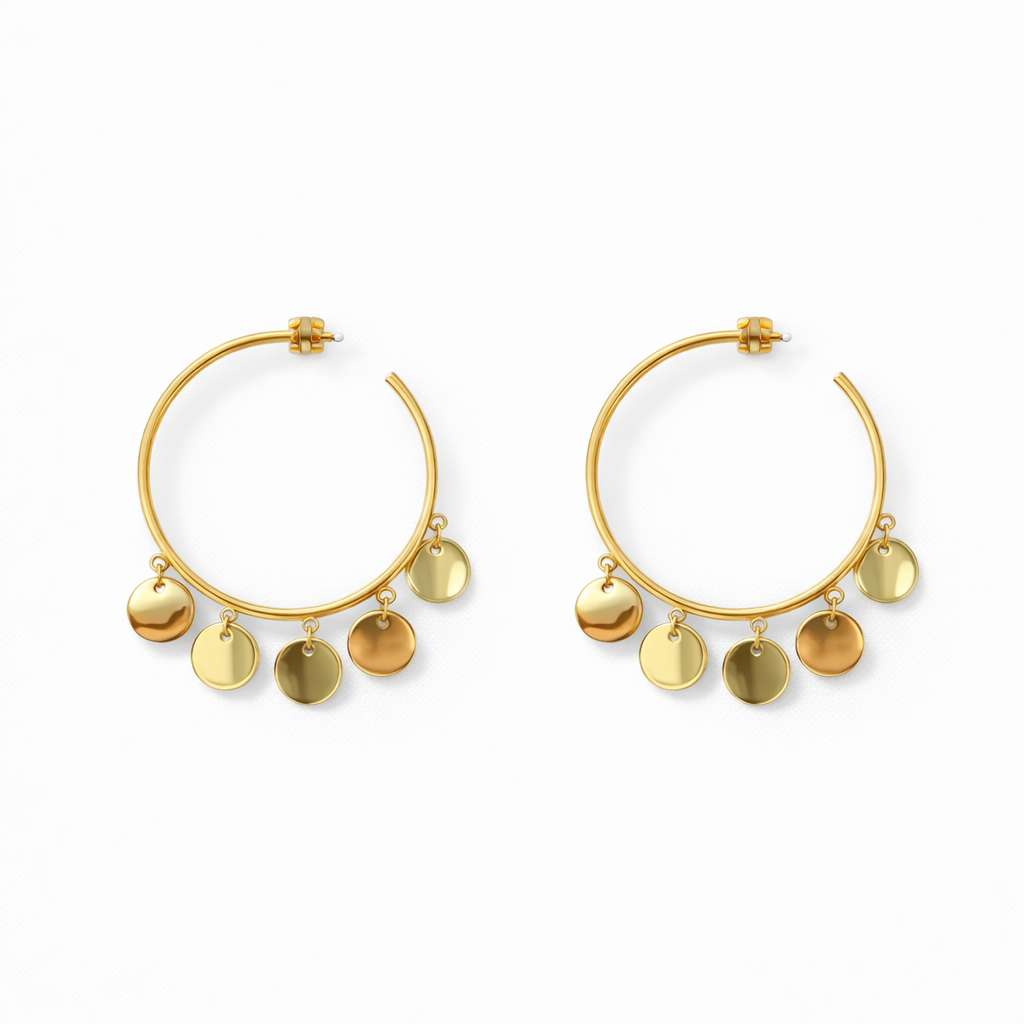 PENDIENTES AROS DORADOS MEDALLAS